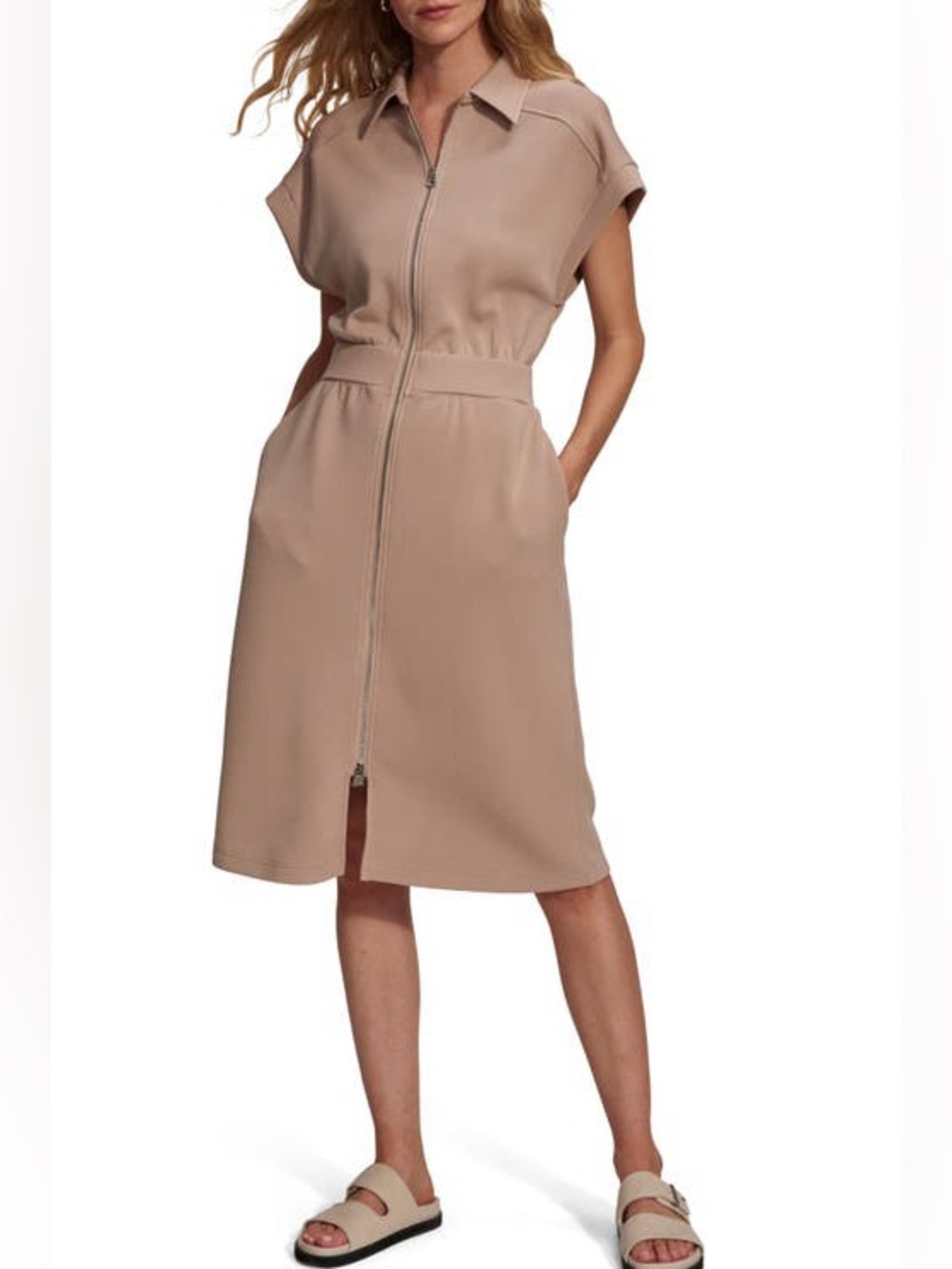 Varley Louisa Zip Through Dress Color Light Taupe Womens Size Xxsmall